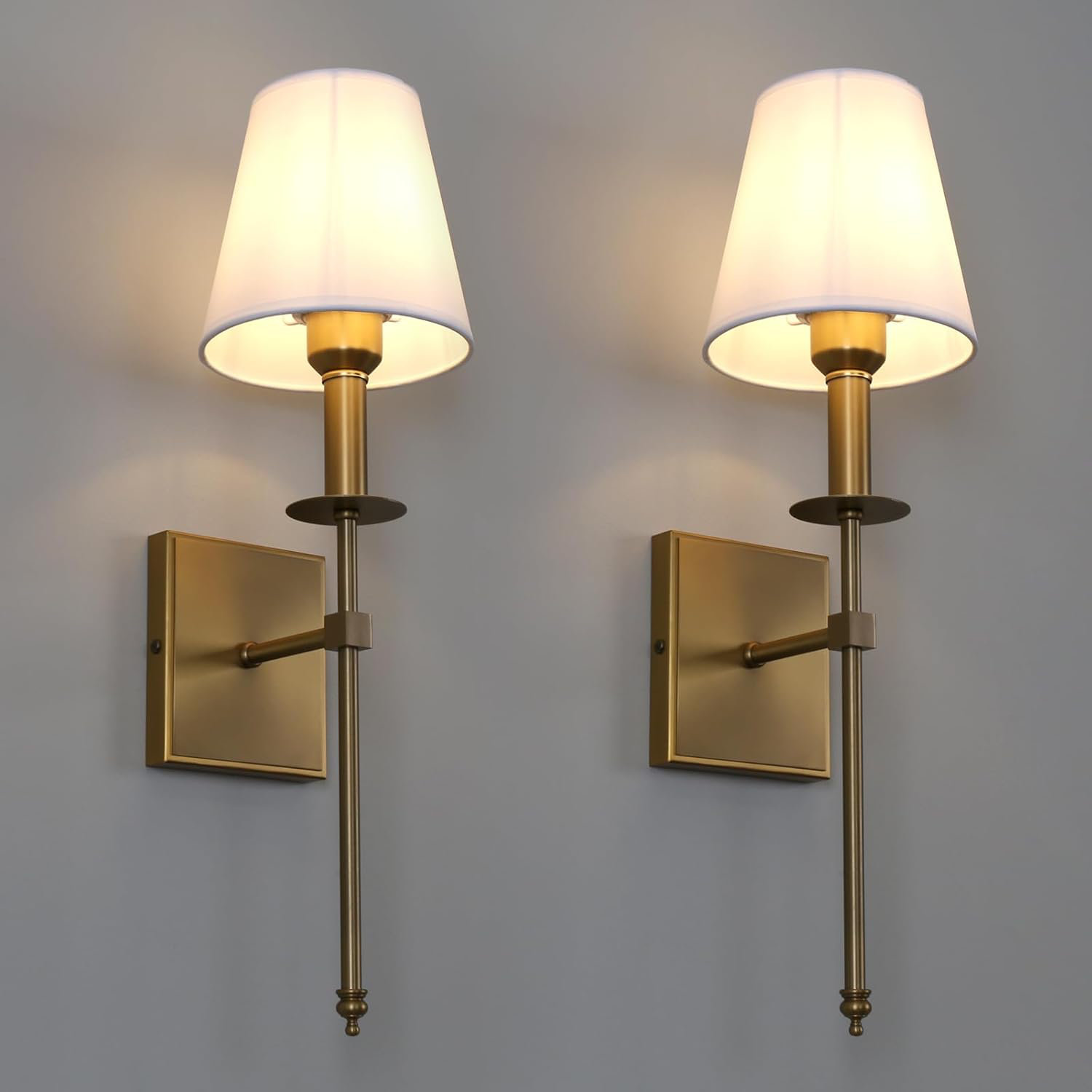 Brass Wall Sconce With Linen Shade – Vintage Industrial Hardwired Light Fixture, E26 Socket, 7W LED Bulb Included, Antique Finish