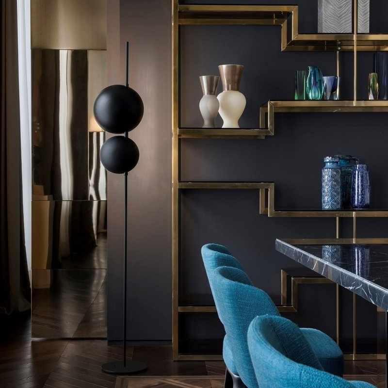 Superluna LED Floor Lamp, Matt Black, Anodic Brass