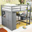 Lit mezzanine double en bois avec bureau intégré, tablettes de rangement, tiroirs et garde-robe-1448419677