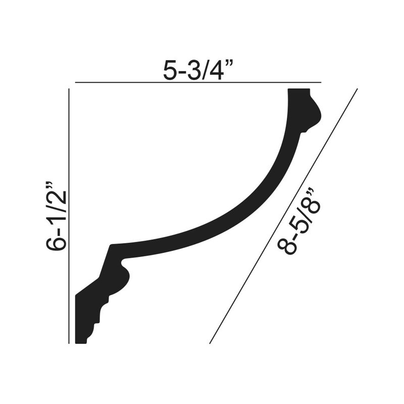 Moulure couronnée en polyuréthane de 5-3 / 4 po x 6-1 / 2 po x 6 po