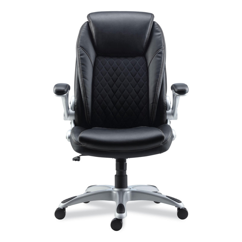 Black Adjustable Leather Task Chair with Quilted Back