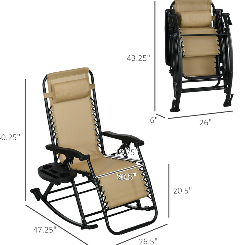 Chaises berçantes 2 pièces, fauteuil inclinable zéro gravité avec coussin, porte-gobelet et téléphone, cadre en acier beige et pliable pour un soutien indéfectible de 2 chaises d'extérieur, structure inclinable pliable, non