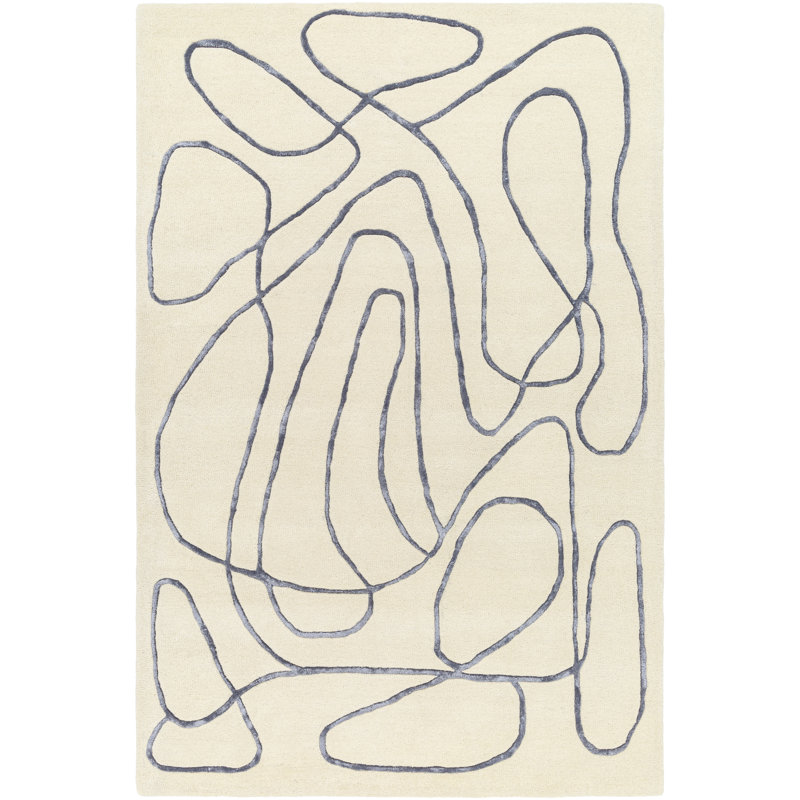 Tapis abstrait touffeté à la main en ardoise / ivoire Baiel, Rectangle 2 pi x 3 pi