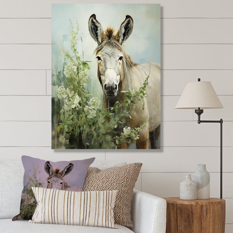 «Farmhouse Donkey In Field V», art mural âne, Toile tendue, H 32 po x l 16 po x P 1 po