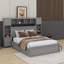 Grand lit en bois avec armoire tout-en-un, tablettes et prises