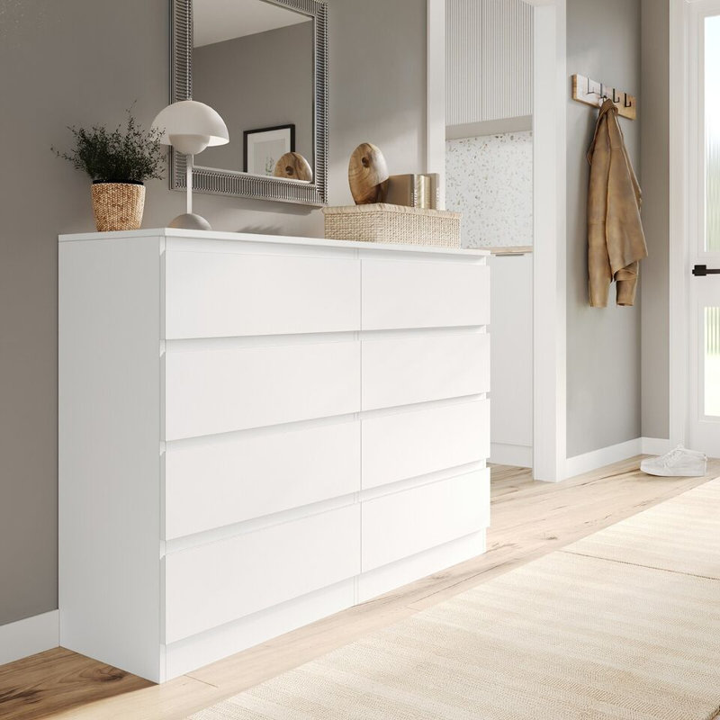 Sinahi 120cm W Chest of Drawers, White Carcass/White
