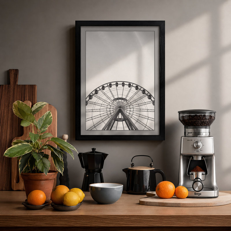 Ferris Wheel Geometry Minimalist 1 Piece Single Picture Frame Wall Art, A4 - 29.7 x 21.0 cm, Black