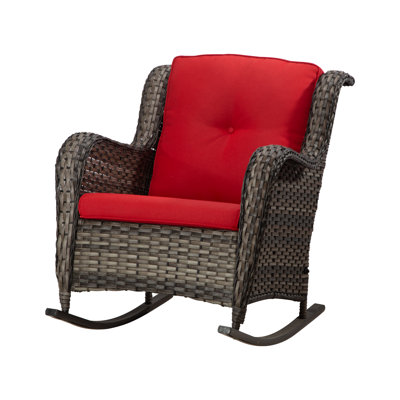 Premium Outdoor Wicker Rocking Patio Chair - All-weather Design With Alloy Steel Frame & Soft Fabric Cushion For Lawn & Garden
