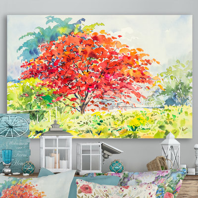 «Colorfull Blooming Red Autumn Tree IV», reproduction sur toile flottante
