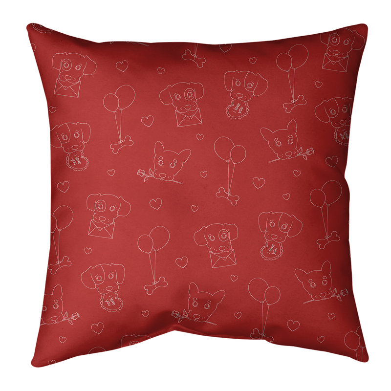 Coussin pour chien st valentin, 16 po x 1 po, Rouge