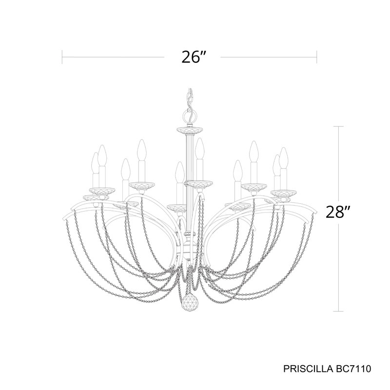Priscilla 10 - Light Chandelier, White, Optic Crystal