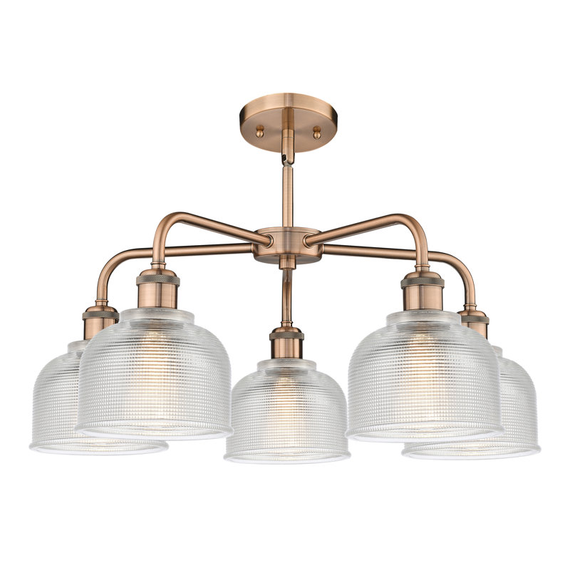 Lustre 5 lumières Narding, Transparent, Cuivre antique