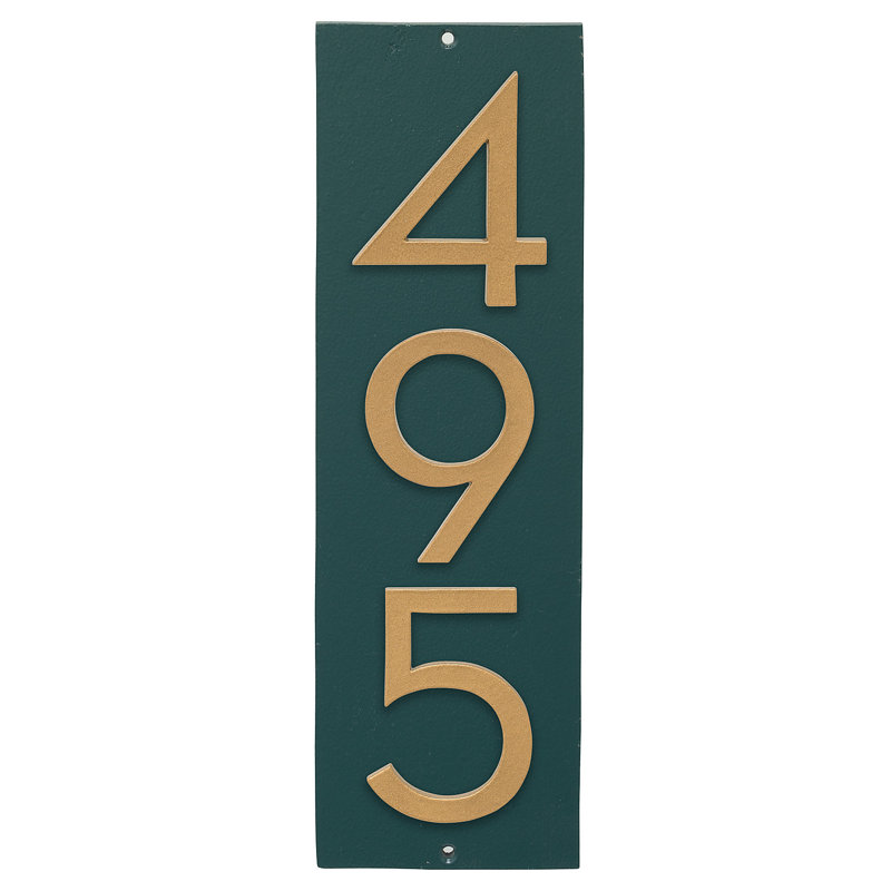 Plaque d’adresse murale flottante linéaire, Vert chasseur, Doré, Oui
