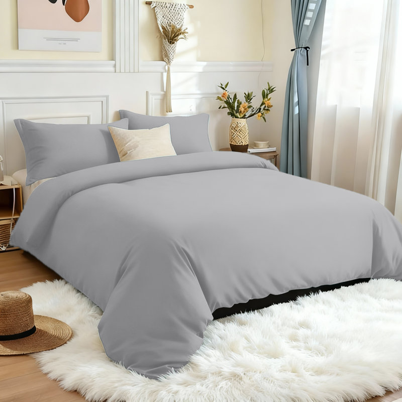 Microfiber 250 TC Reversible 4 piece Plain Duvet Cover Set with Pillowcases, Silver, King Duvet Cover + 4 Additional Pieces
