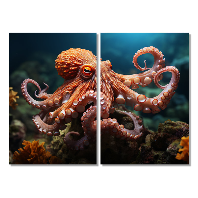 Coral Octopus Serene submersion II - impressions sur toile modernes, H 36 po x l 48 po, Toile tendue, Ne s’applique pas