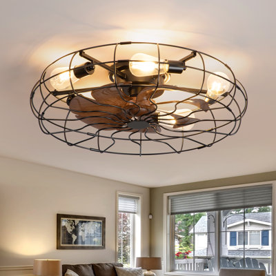 Jernisha 24" Caged Enclosed Low Profile Ceiling Fan with Lights and Remote Control