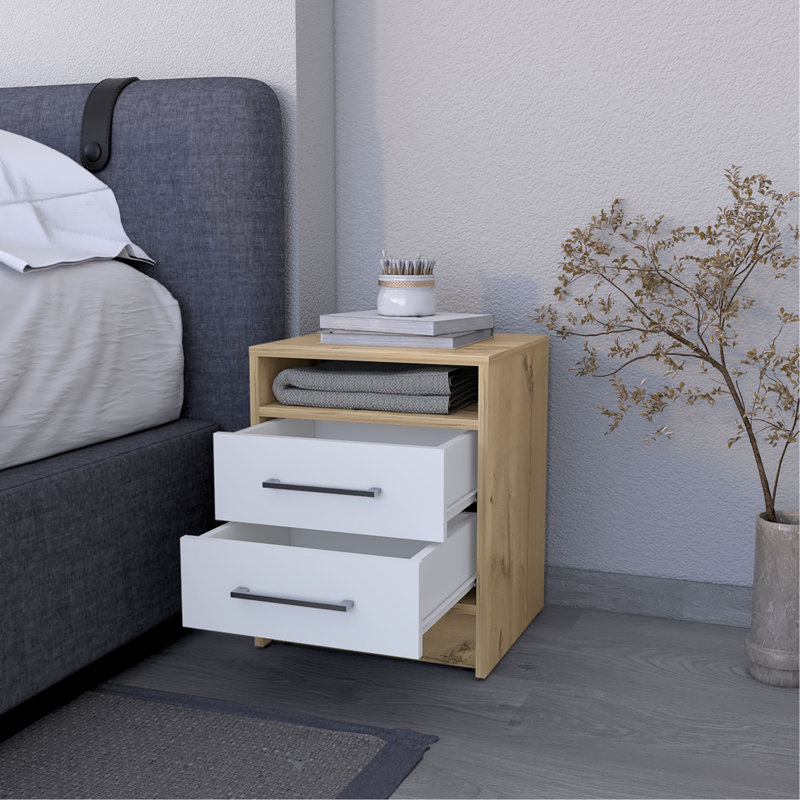 Nightstand, Two Drawers, Concealed Shelf, Multicolor
