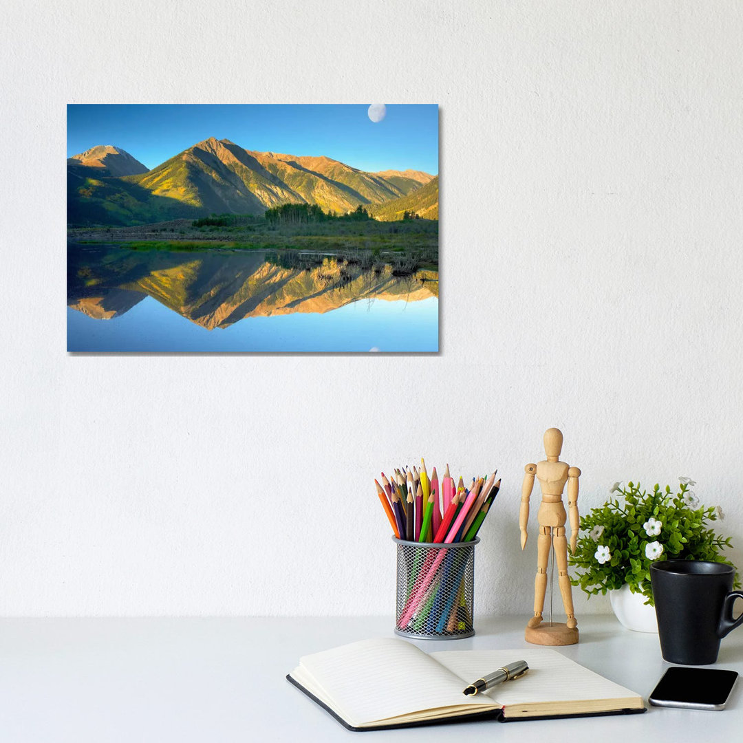 Moon And Twin Peaks Reflected In Lake, Colorado von Tim Fitzharris - Gallery-Wrapped Canvas Giclée on Canvas