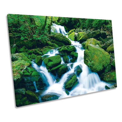 Natural Forest River Waterfall - Wrapped Canvas Art Prints