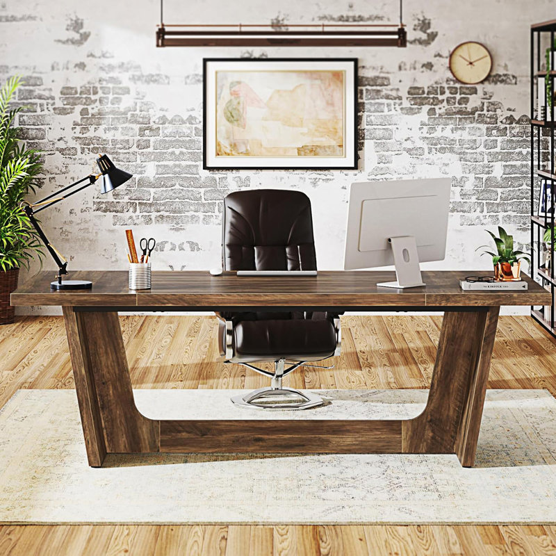 Executive Desk For Home Office, Industrial Rustic Computer Table