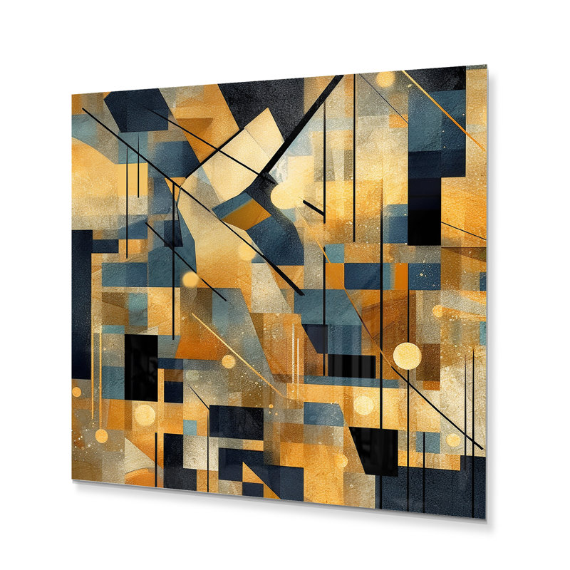 Gold Cubist Visions II - cubisme imprimé sur métal, H 23 po x l 23 po x P 1 po