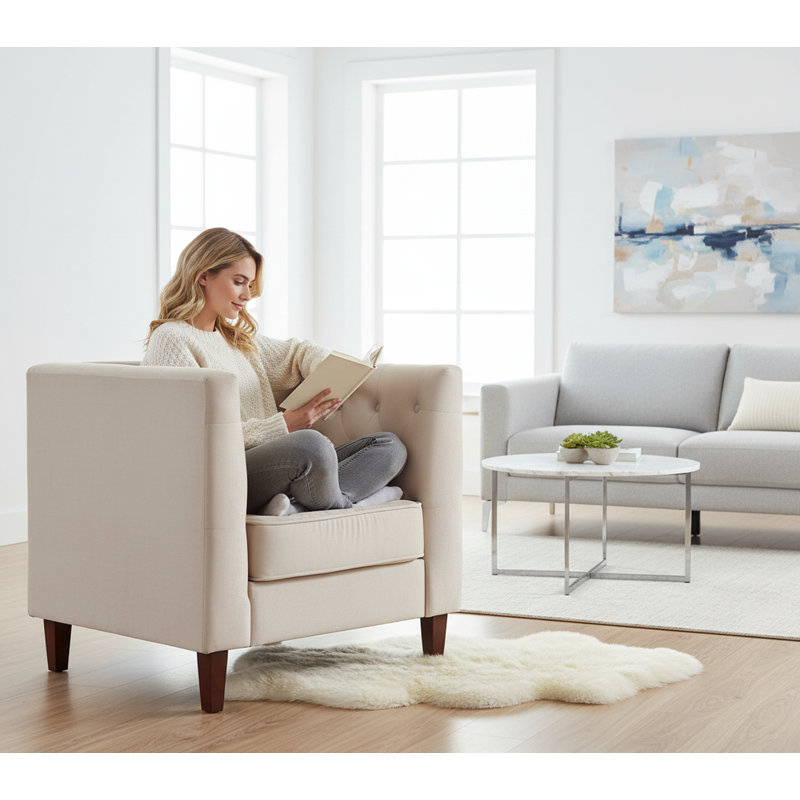Fauteuil carré en velours, Beige