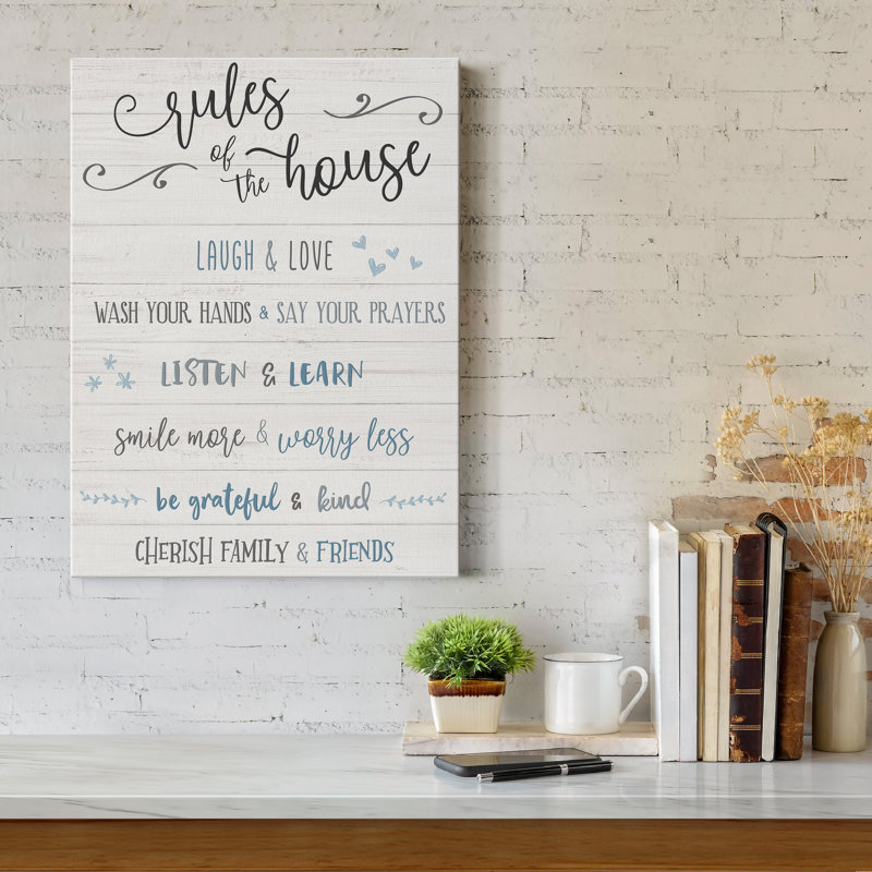 Rules of the House - Reproduction d'art textuel sur toile tendue, H 32 po x l 24 po