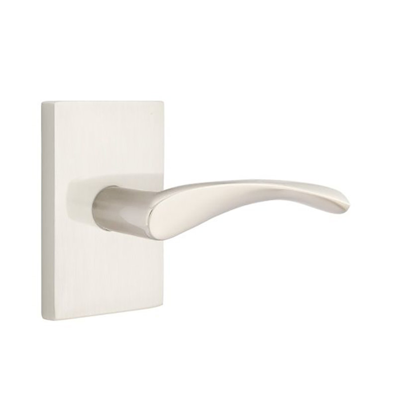 Triton Wave/Drop Passage (Hall & Closet) Door Lever with Rectangle Rosette, Satin Nickel, Right