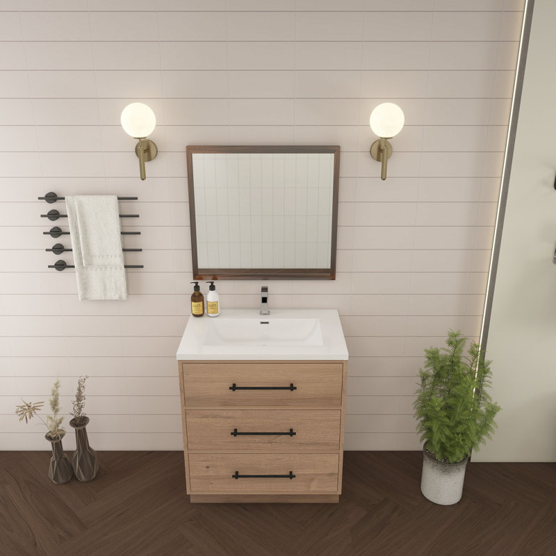Victoria 29.5'' Red Oak Freestanding Bathroom Vanity with Acrylic Top