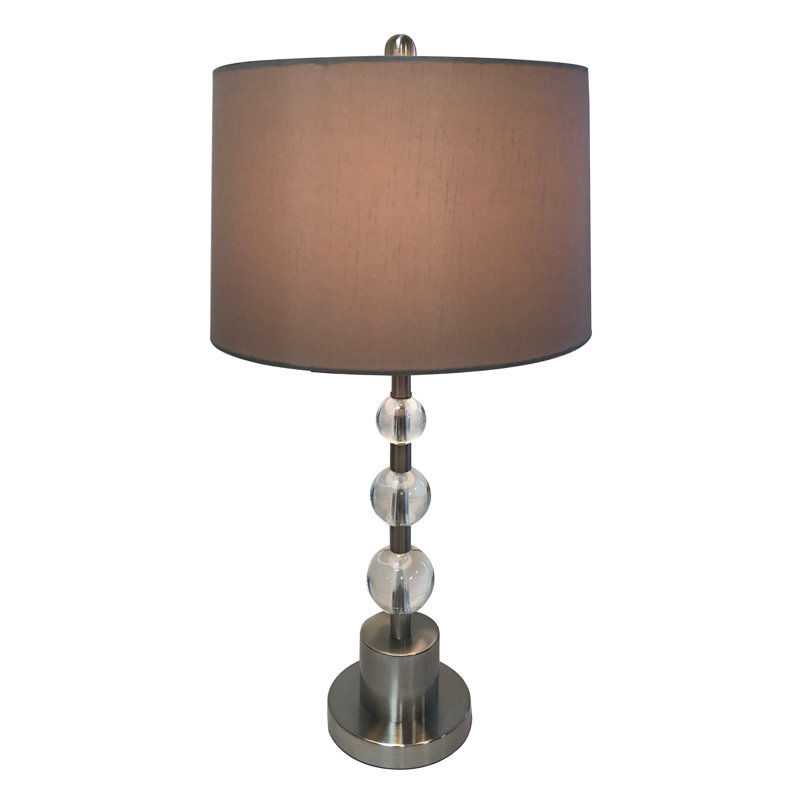 Risa Metal USB Table Lamp, Brushed Nickle, 26" H x 14" W x 14" D, Gray