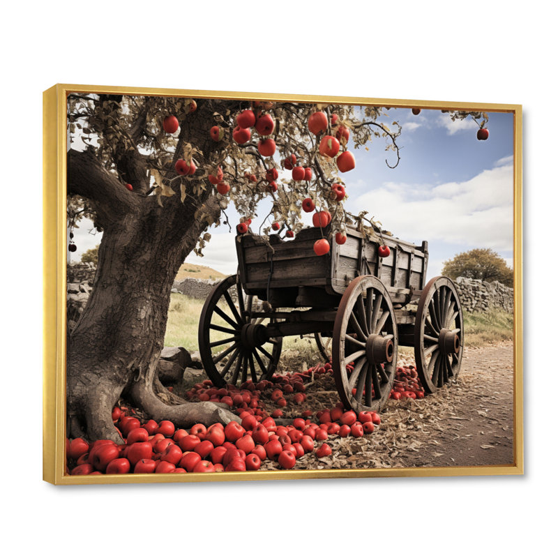 «Red Old Cart», icônes sur toile, H 34 po x l 44 po x P 1,5 po, Cadre flottant doré