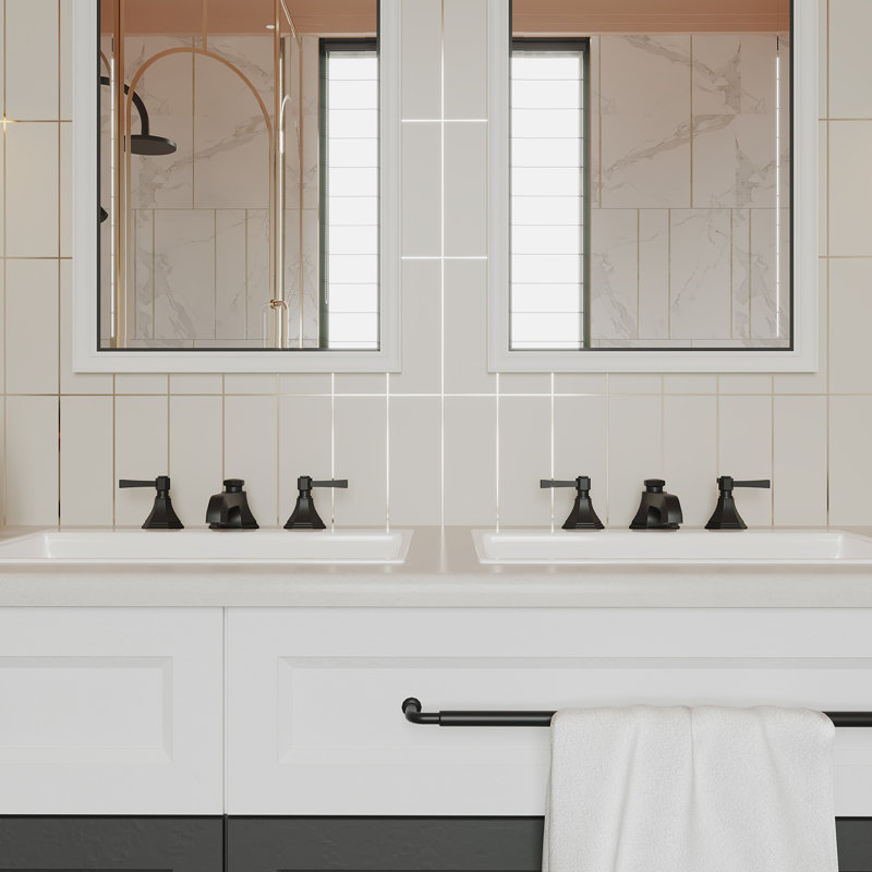 Widespread Double Handle 3 Hole Bathroom Faucet, Matte Black
