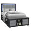 Lit double avec tiroirs de rangement, tête de lit à DEL, bibliothèque, partiellement rembourré, aucun sommier tapissier requis, rangement de style contemporain noir et gris, ressort, design