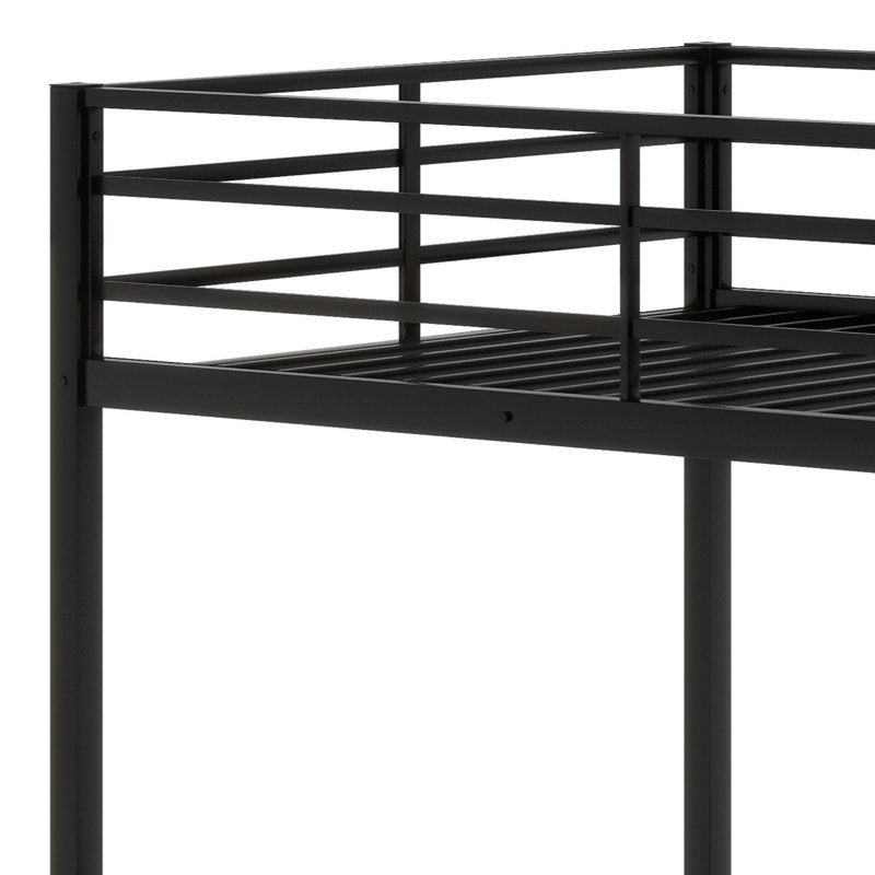 Metal Low Bunk Bed With Ladder, Black