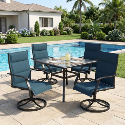 Set of 4 Outdoor Patio 360° Swivel Dining Rocking Chairs - UV Resistant, Padded PVC-coated Polyester Mesh, Rust-Proof Steel Frame, 400 Lb Capacity