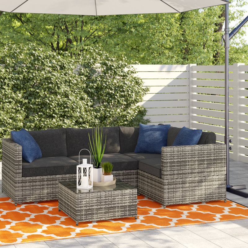 Carolyn Rattan 4 Seater Corner Sofa Set with Cushions