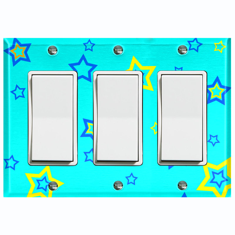 Teal Yellow Star Patterned 3 - Gang Rocker Standard Wall Plate