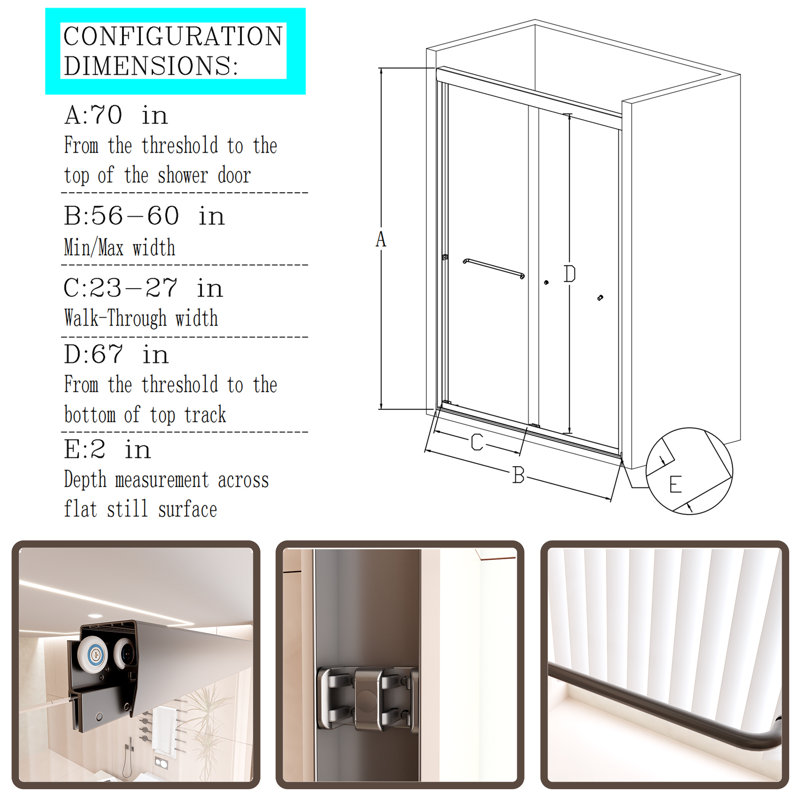 Porte de douche coulissante double semi-sans cadre, Noir mat