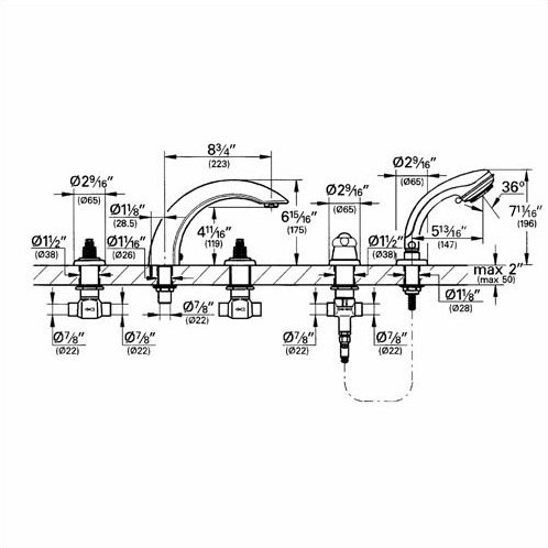 Talia 5-Hole Roman Tub Filler Faucet with Hand Shower