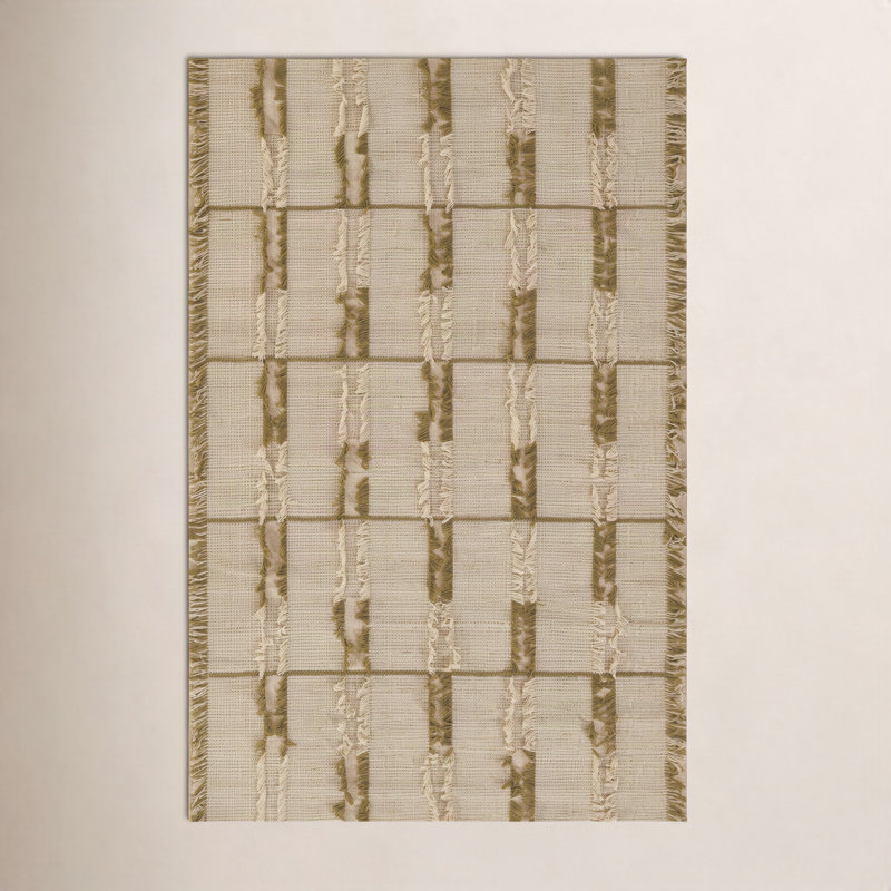 Ganya Striped Handmade Handwoven Wool Green Area Rug, Rectangle 2' x 3'