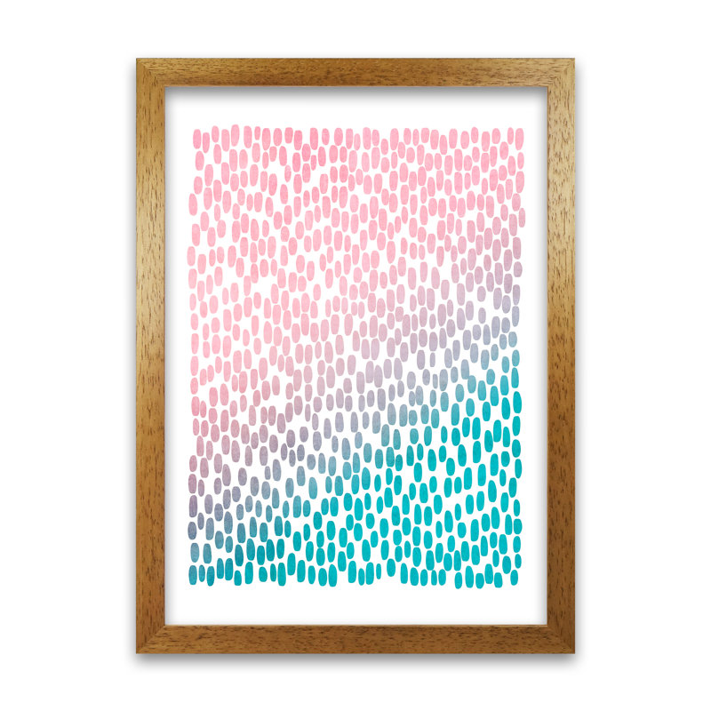 Pink And Blue Abstract Dots - Print, 42cm H x 30cm W x 3cm D, Oak Frame