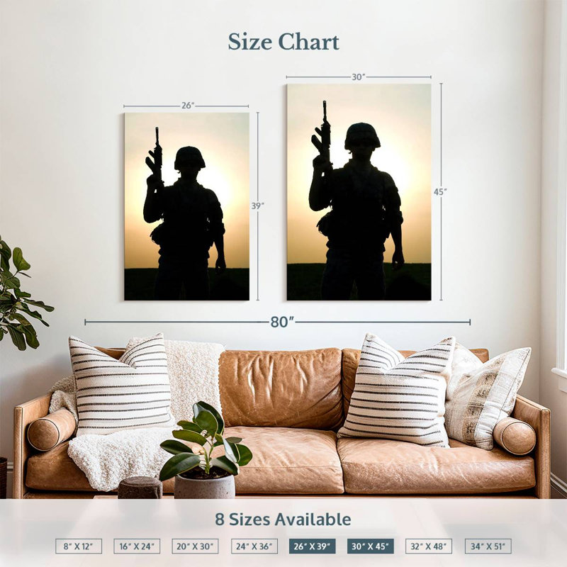 Silhouette d'un soldat américain, H 39 po x l 26 po