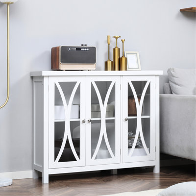 Buffet blanc, avec 3 portes en verre trempé, tablette réglable, buffet pour la salle à manger, buffet pour le bar du salon, armoire blanche, rangement polyvalent
