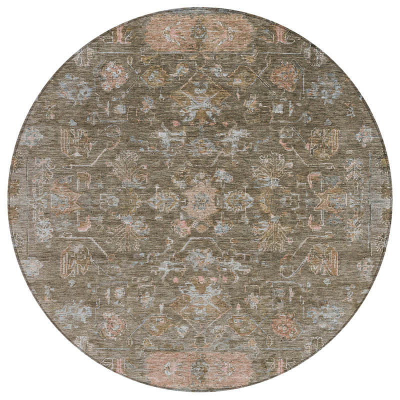 Machine Washable Indoor/Outdoor Bingel ACN2323 Global Rug, Round 8'