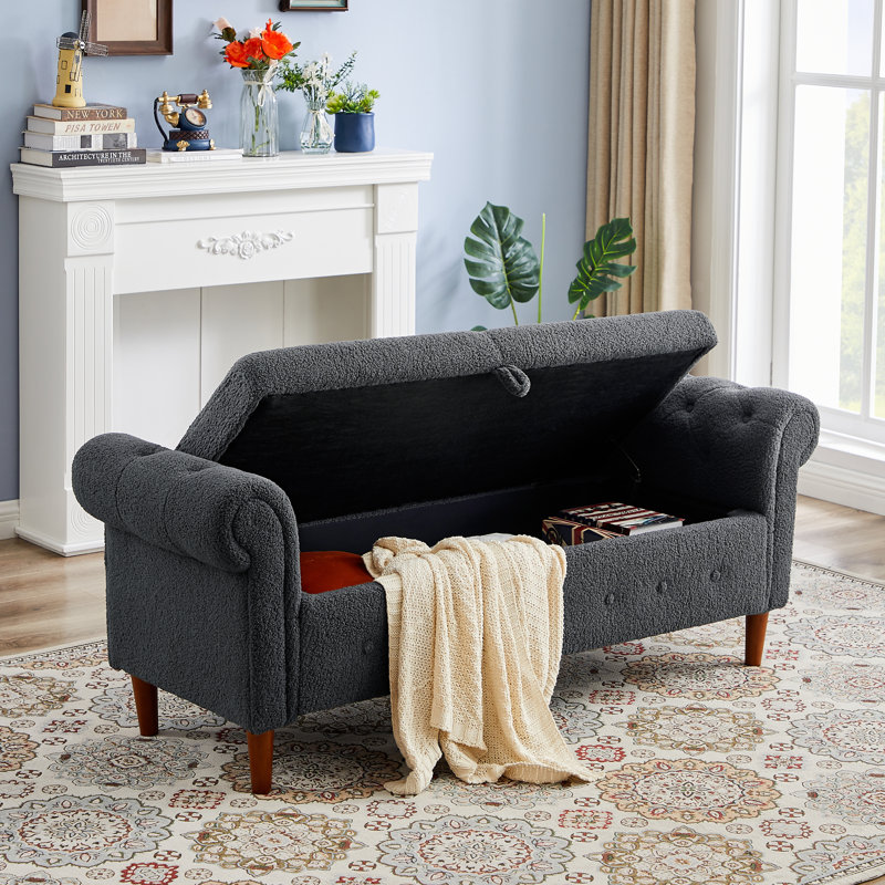 Tyriana Faux Fur Upholstered Storage Bench, Gray