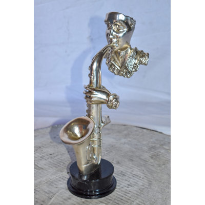 Farlay Modern Art of a Saxophone Player Bronze Statue on Marble Size: 7" x 5" x 15"H
