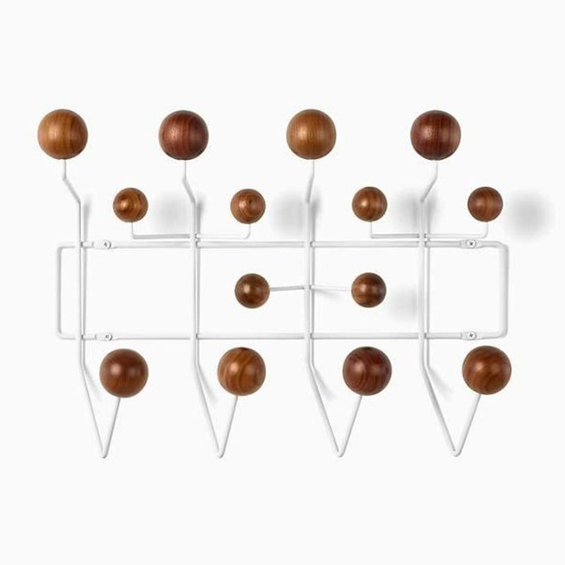 Metal Wall Organizer with Key Hooks, White/Brown