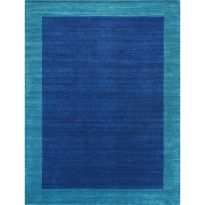 Tapis bleu / vert en laine / soie / coton sans motif de couleur unie et sans motif uni 5 pi x 7 pi