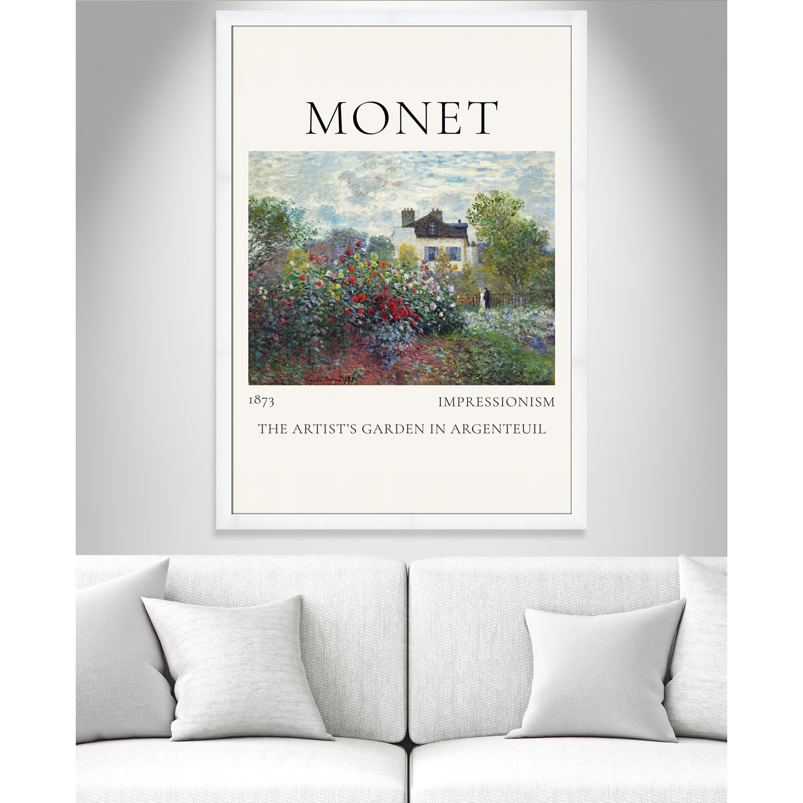 Rocchetto "Artists Garden in Argenteuil" Print, White Single Picture Frame, No, 49" H x 35" W x 1.25" D