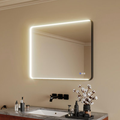 24 In. X 36 In. Led Black Framed Bathroom Mirrors For Over Sink,Bathroom Mirror With Lights, Lighted Farmhouse Bathroom Mirror For Vanity